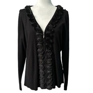 Cyrus Black Zip Cardigan Sweater With Rosettes Size XL NWT